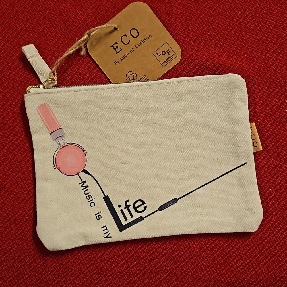 'Music is my life' mic graphic make up travel bag concert festival clutch NWT